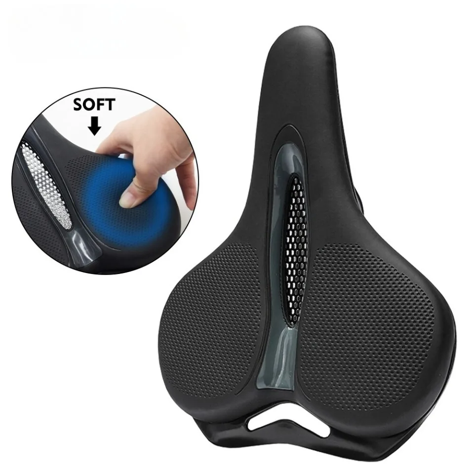 MTB Bike Saddle Breathable Big Butt Cushion Leather Surface Seat Mountain Bicycle Shock Absorbing Hollow Cushion image 4