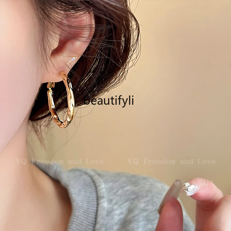 Niche High-Grade Gold Pigment Ring Ear Ring Women's  Temperamental Cold Style Hoop Earrings Unique Design Earrings