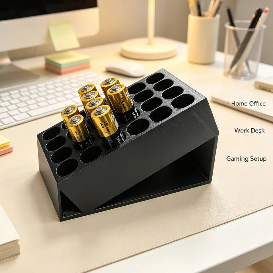 Desktop 24-Slot Aaa Battery Storage Box, Tilt-And-Pull Quick-Access Battery Holder, Stable Non-Slip Battery Storage Rack, Suitable for Home Office / Workstation / Gaming Equipment / Electronic Devices