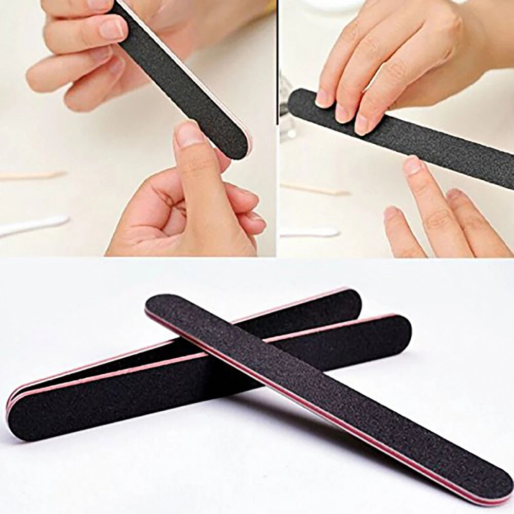 5Pcs Double Sided Grit Nail Files 100/180 Grit Black Manicure Pedicure Tools with Red White Stripes Unscented Nail Buffing Tools
