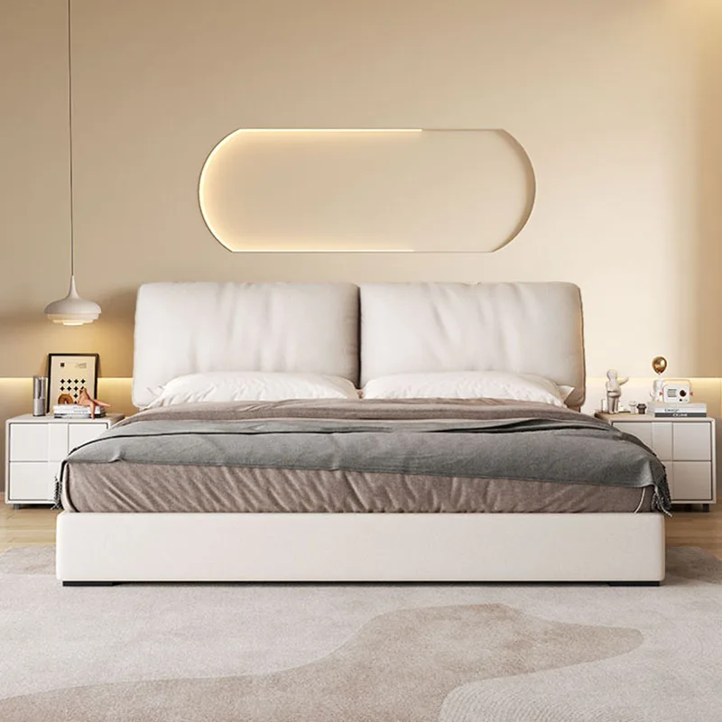 Upholstery Cheap Double Bed Wood White Nordic Modern Full Size Bed Frame Platform Sleeping Letto Matrimoniale Home Furniture