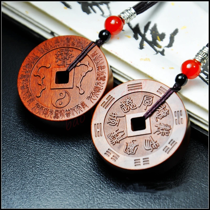 Lightning strike jujube  Tai Chi Bagua yin yang fish flower money pendant,  exquisite  Taoist school  Pendant