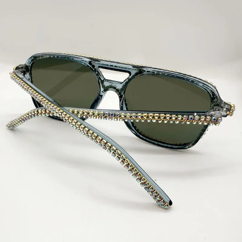 Neue Quadratische Doppel Brücken Diamant Sonnenbrille Frauen Mode Candy Farbe Strass Sonnenbrille Weibliche Shades UV400 Brillen – Detail 17