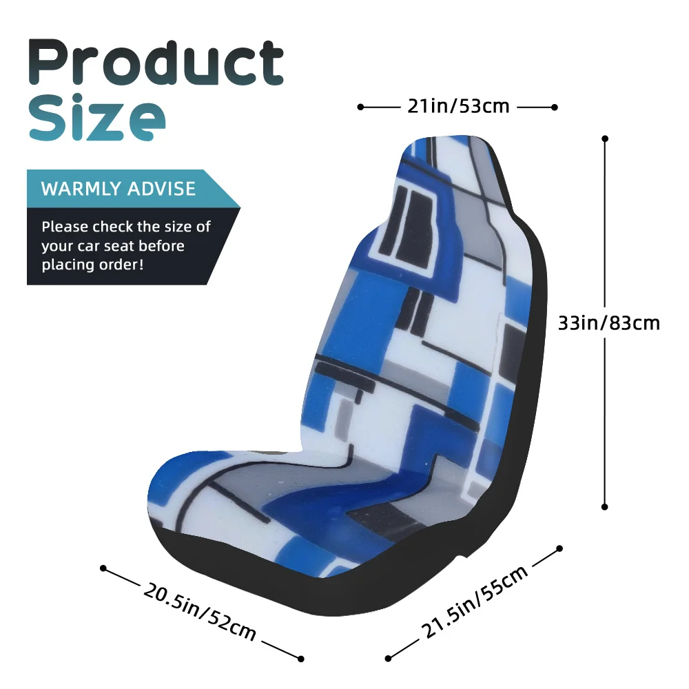 Set Of 2, Car Seat Covers With Geometric Blue Rectangle Design, Sturdy And Collapsible, Fits Most Front Seats, Perfect For Enhan