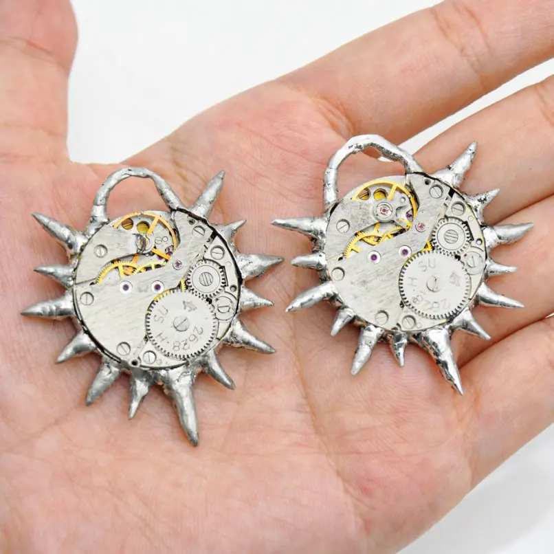 Watch Movements Plant Thorns Bubble Claw Organic Claws Spiky Pendant Brutalist Y2k Handmade Copper Silver Plated Jewelry