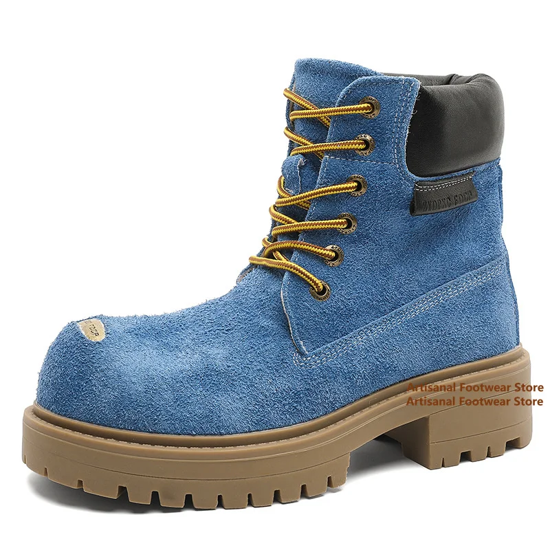 Big Round Toe Men's Boots Thick Bottom Height Increasing Motorcycle Boots Retro Classic Outdoor Designer Handmade Men Boots