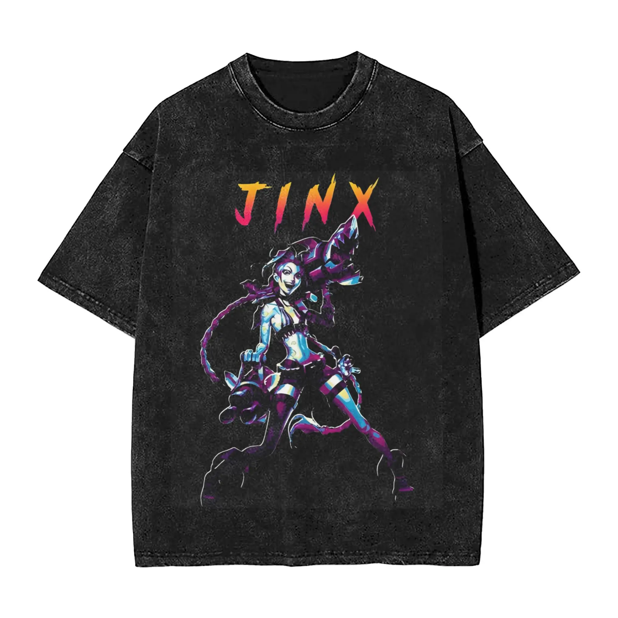 Jinx Arcane Jinx game lover fans  Washed T Shirts Streetwear Hip Hop Vintage T-Shirt  Tees Tops Men Women Cotton Harajuku