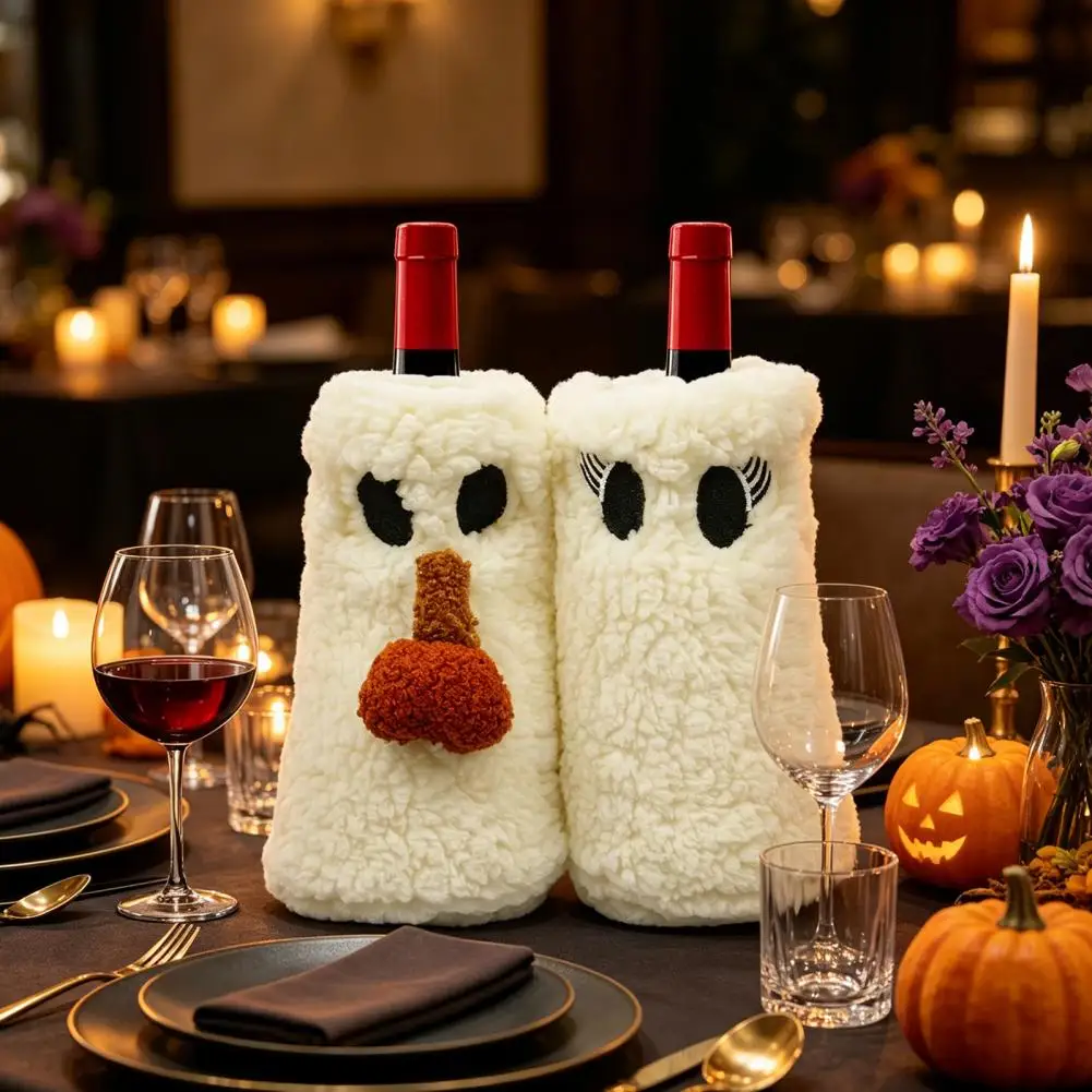 Holiday Wine Bottle Decor Halloween Ghost Fleece Wine Bottle Bag Plush Halloween Party Decoration Cute Dinner Table for Seasonal