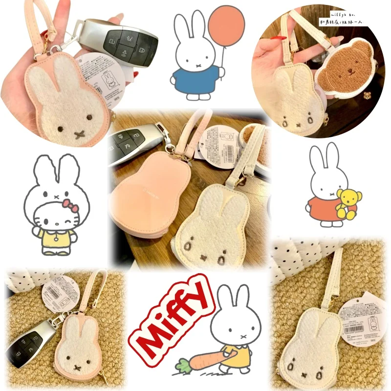 

Miffy Anime Decoration Plush Rabbit Embroidery Coin Wallet Cute Car Key Luggage Hanger Bag Storage Bag Little Bear