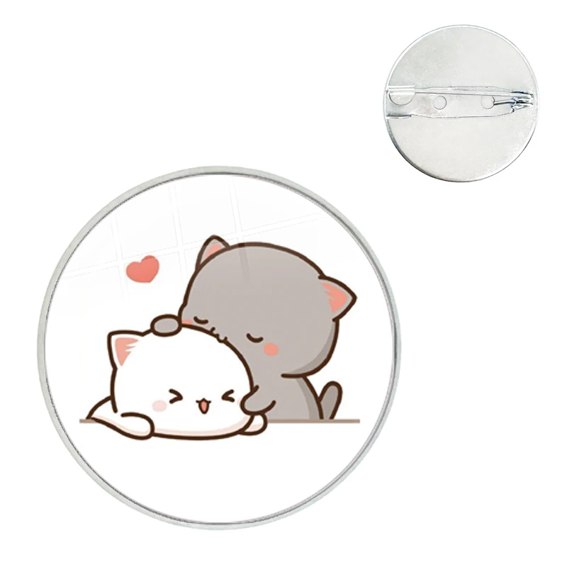 Net Red Cute Couple Mitao Cat Cartoon Brooch Pins Badge Photo Glass Gems Metal Pin For Clothes Hat Accessories