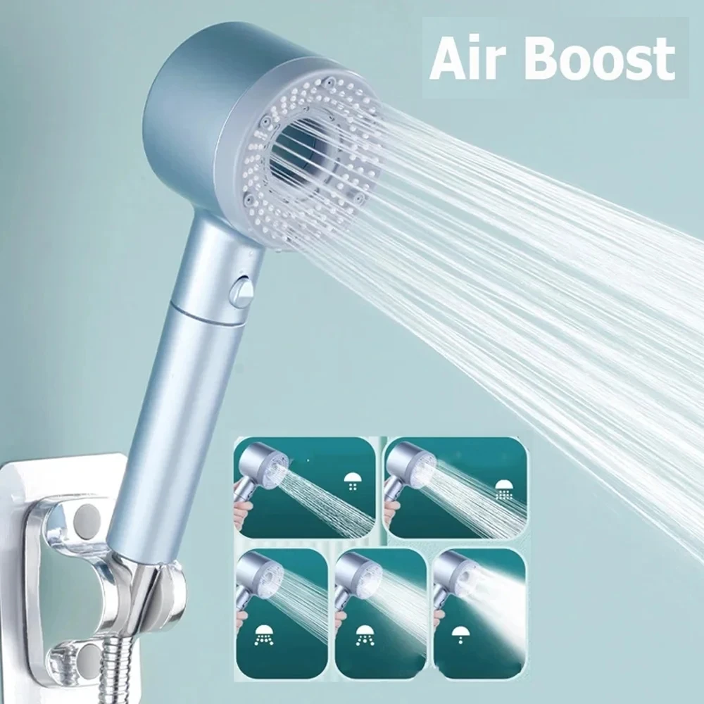 New Booster Shower Head 5 Modes Adjustable High Pressure Water Saving Massage Portable Filter Shower Faucet Bathroom Accessories