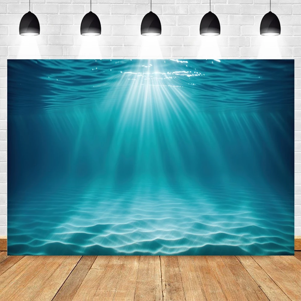 Underwater World Photo Background Undersea Sunlight Deep Blue Water Sun Ray Photography Backdrop for Children Birthday Party