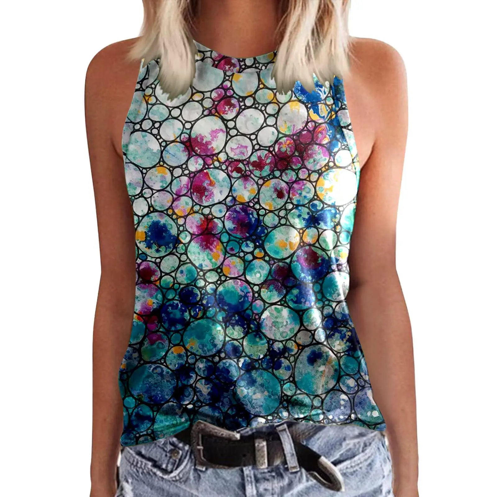 Kolorowe kwiatowe podkoszulki z nadrukiem 3D moda damska O-Neck kamizelka bez rękawów Streetwear letnia Casual Camisole dziewczyna odzież damska — zdjęcie 6
