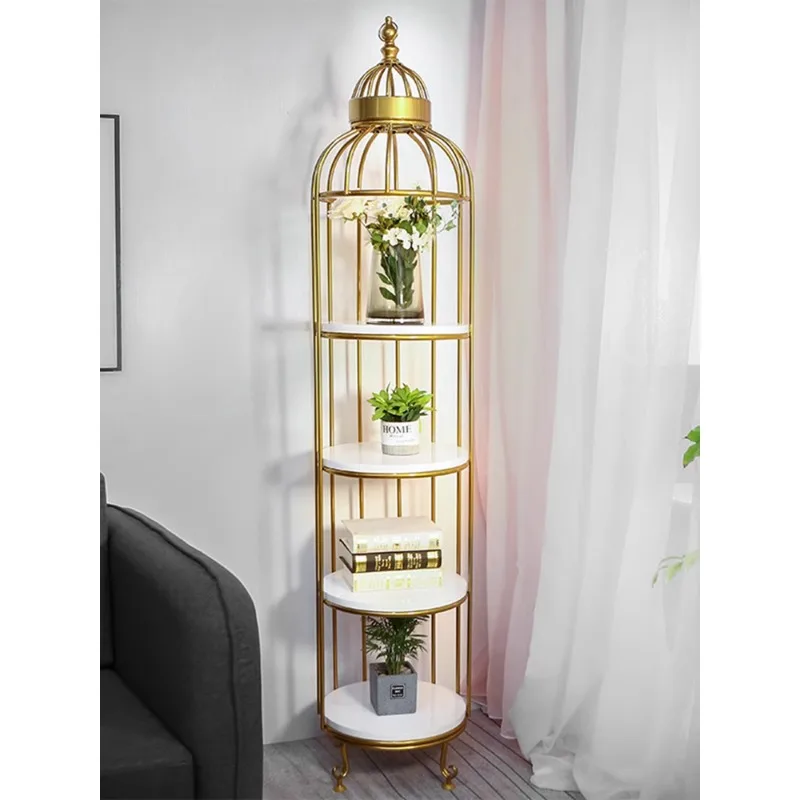 

Nordic wrought iron birdcage shelf balcony living room floor-to-floor multi-storey flower stand ornaments corner