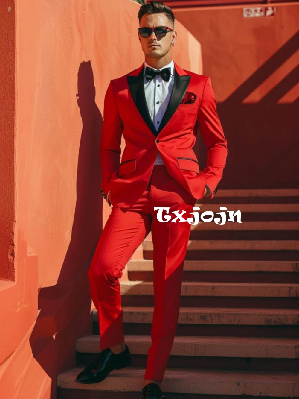 

Fashionable Red Man Suits 2 Pieces Wedding Groom Sets Handsome Slim Fit Men's Suit Set Dancing Wear Peak Lapel Tuxedo For Men