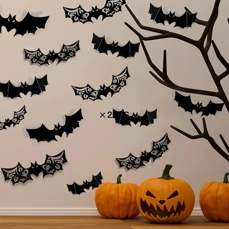 

1-96 шт., Хэллоуин, 3D наклейки на стену с летучей мышью, черные клейкие вырезы для окон, дверей, вечерние украшения дома с привидениями, реквизит, аксессуар, использование