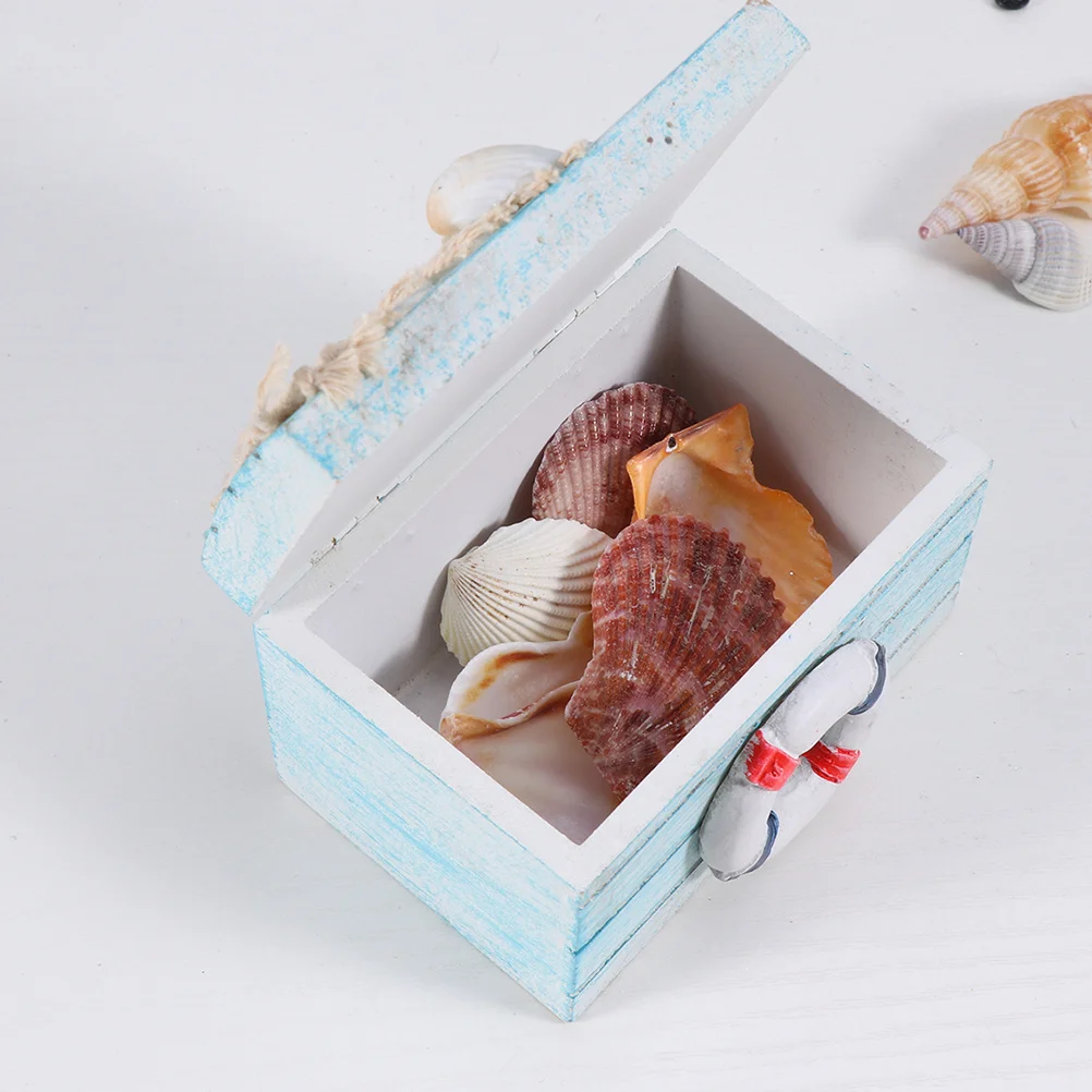 

2Pcs Mini Beach Chair Decor Natural Wood Finish Rustic Mediterranean Style Photo Props Desktop Ornament Treasure Chest