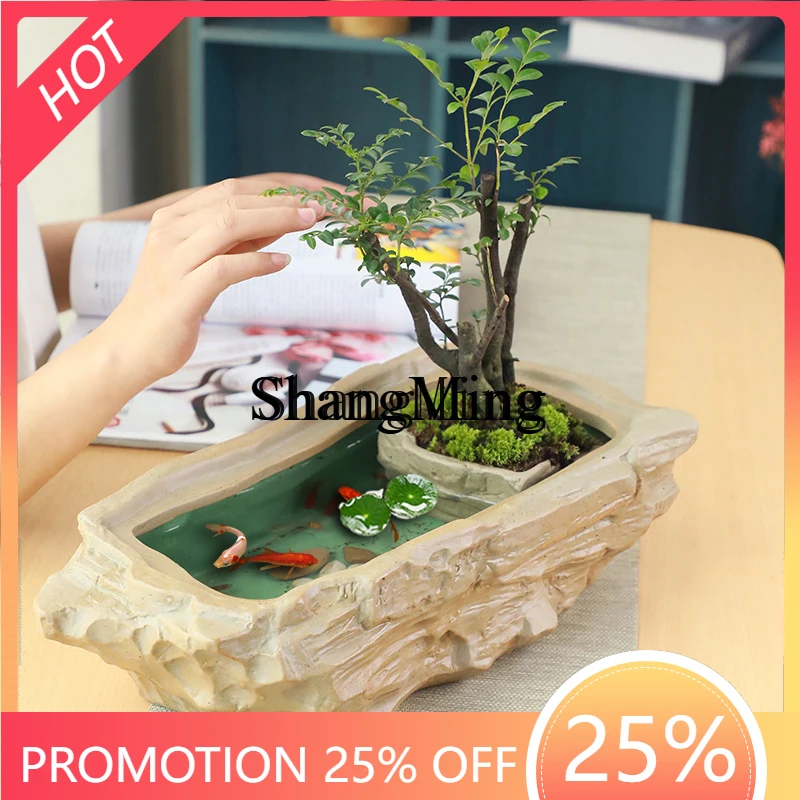 

SM coffee table fish tank living room small fish household ancient ecological ceramic balcony hydroponic flower pot