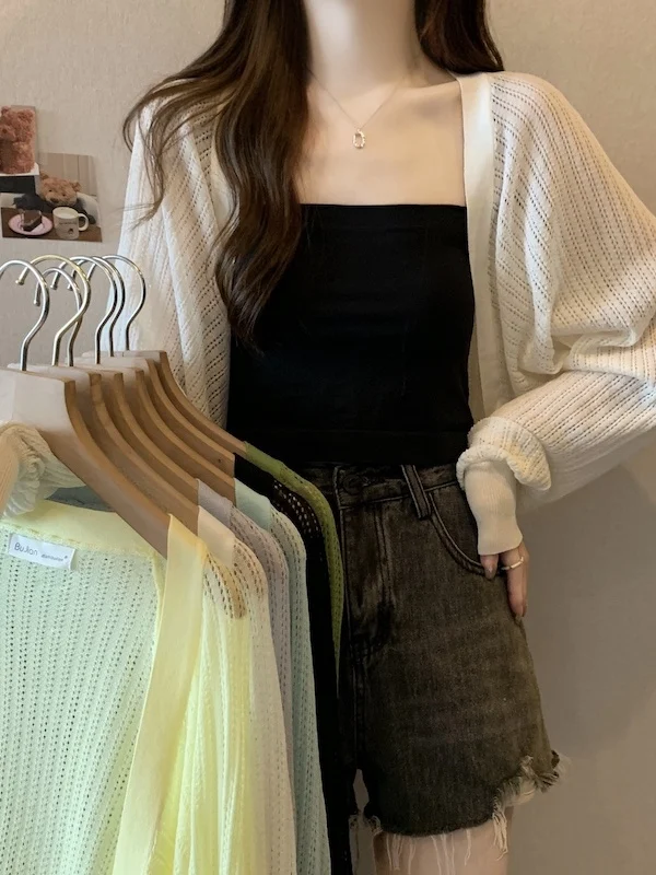 

plus Size Ice Silk Sun Protection Open Cardigan Women's Thin Outerwear Cover up Summer Slimming Top Ladylike Commute Style