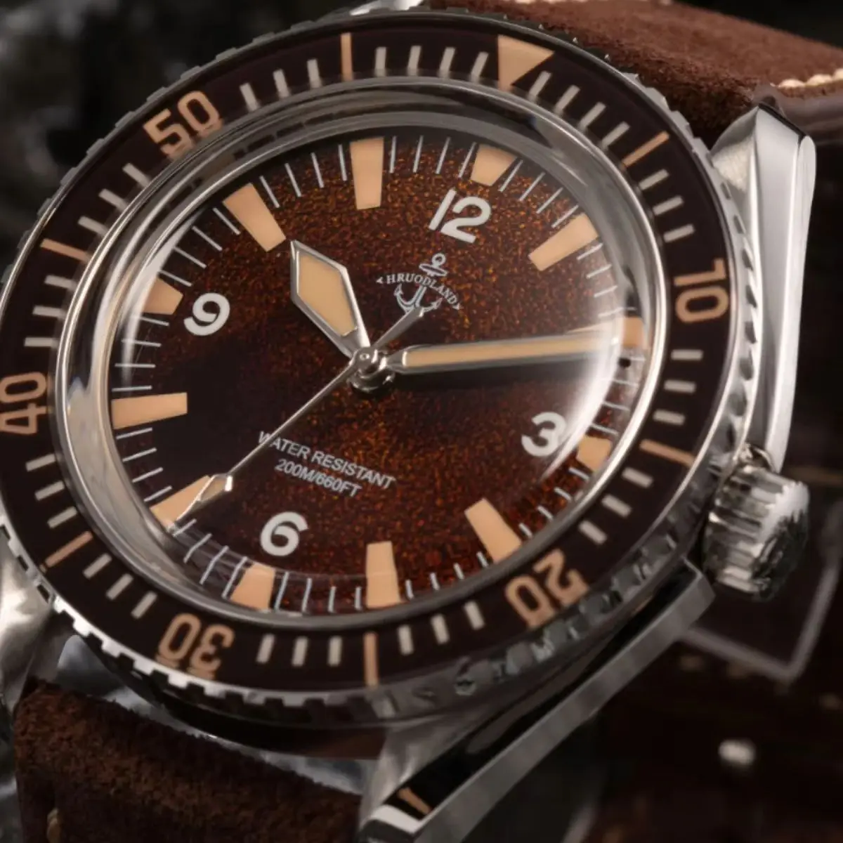 Hruodland NEW Retro Sports Men Watch 2565 Automatic Mechanical Stainless Steel Brown Leather waterproof Wristwatch reloj