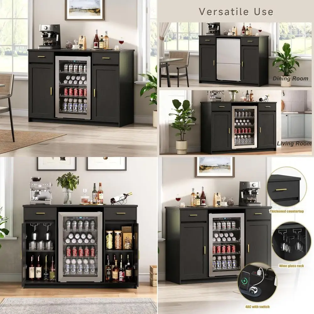 

Mini Fridge Cabinet,Coffee Bar Cabinet with Fridge Space & Wine Storage with Outlets,Fits 24" Fridge,Mini Fridge Stand,Buffet Si