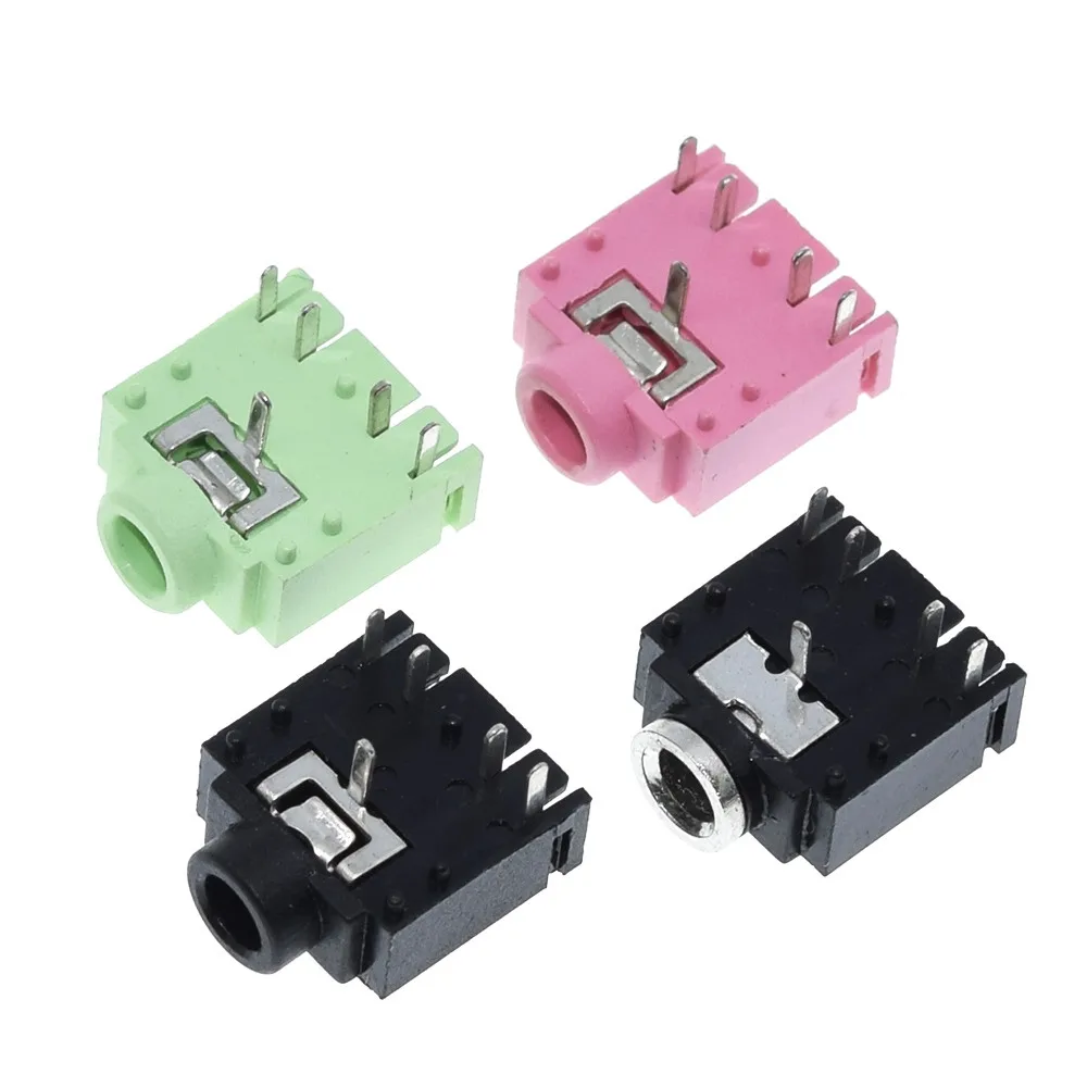 5/10pcs PJ307 PJ-307 3.5mm Audio Socket 5Pin PJ-307C Dual Channel Stereo Headphone Jack Connector PCB 3F07 Metal/Plastic Mouth