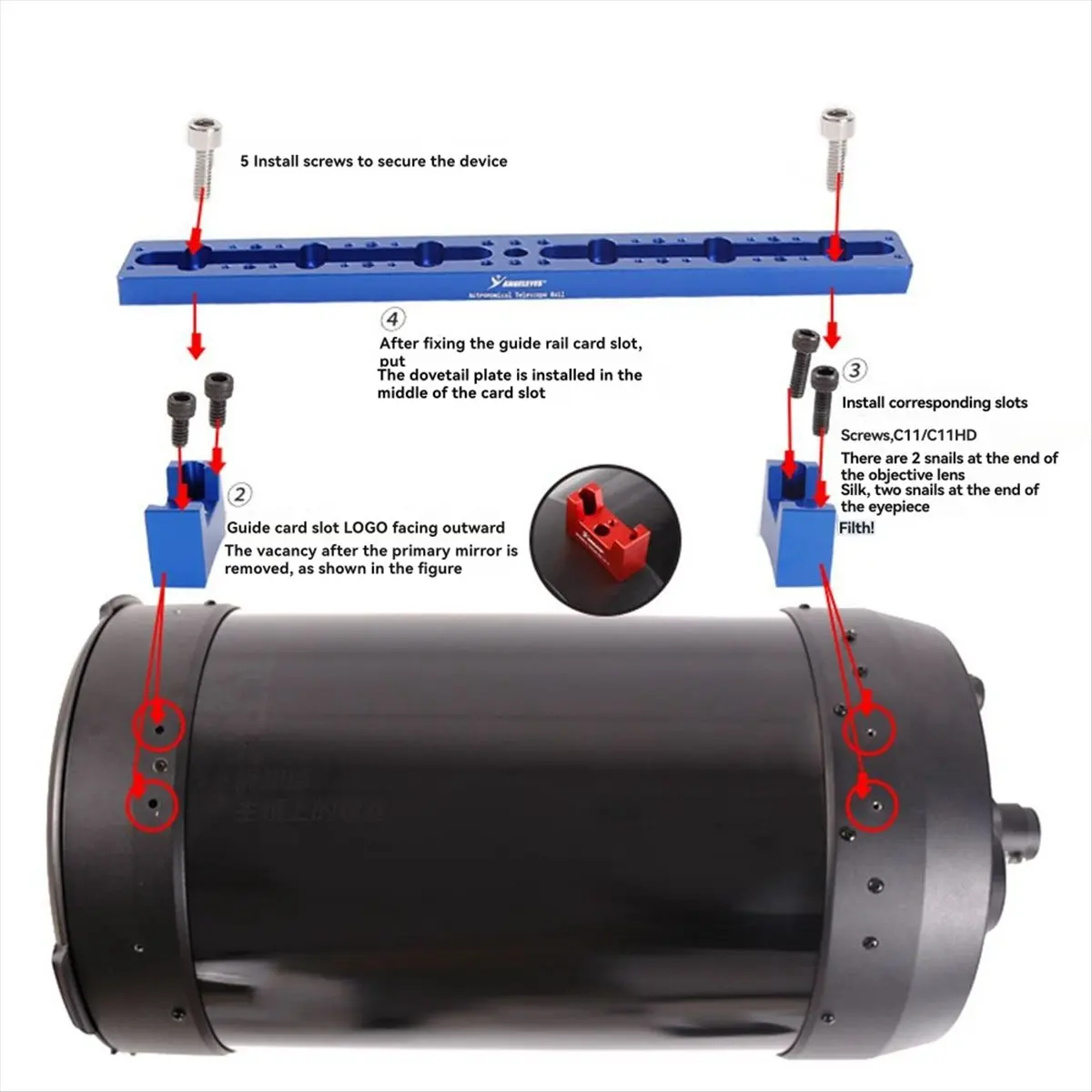 A72U Angeleyes Telescope Star-Finding Metal Guideway Xingtelang 8SE C8 C8HD Dovetail Telescope Accessories Blue