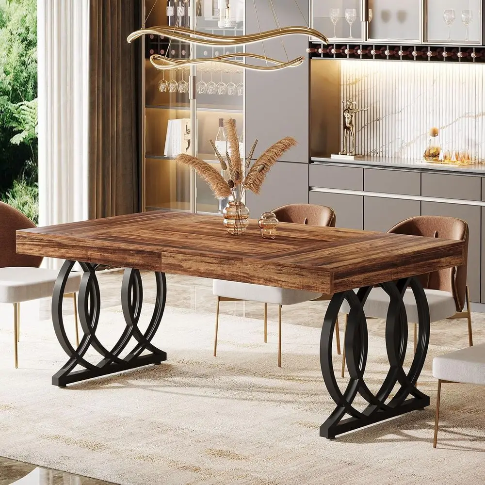 

Обеденный стол 63 Rustic Brown с мраморной столешницей и геометрическими ножками для 4-6 человек, для кухни или гостиной