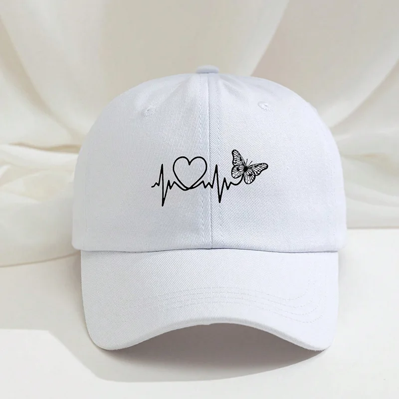 Bedruckte Love Butterfly-Baseballkappe, saisonale Outdoor-Entenschnabelmütze, atmungsaktiver und verstellbarer Golf-Sonnenhut