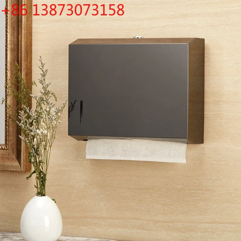 Golden Public Toilet Tissue Box Holder Rectangular Tissue Case Paper Dispenser Stainless Steel Wall-mounted Without Punching
