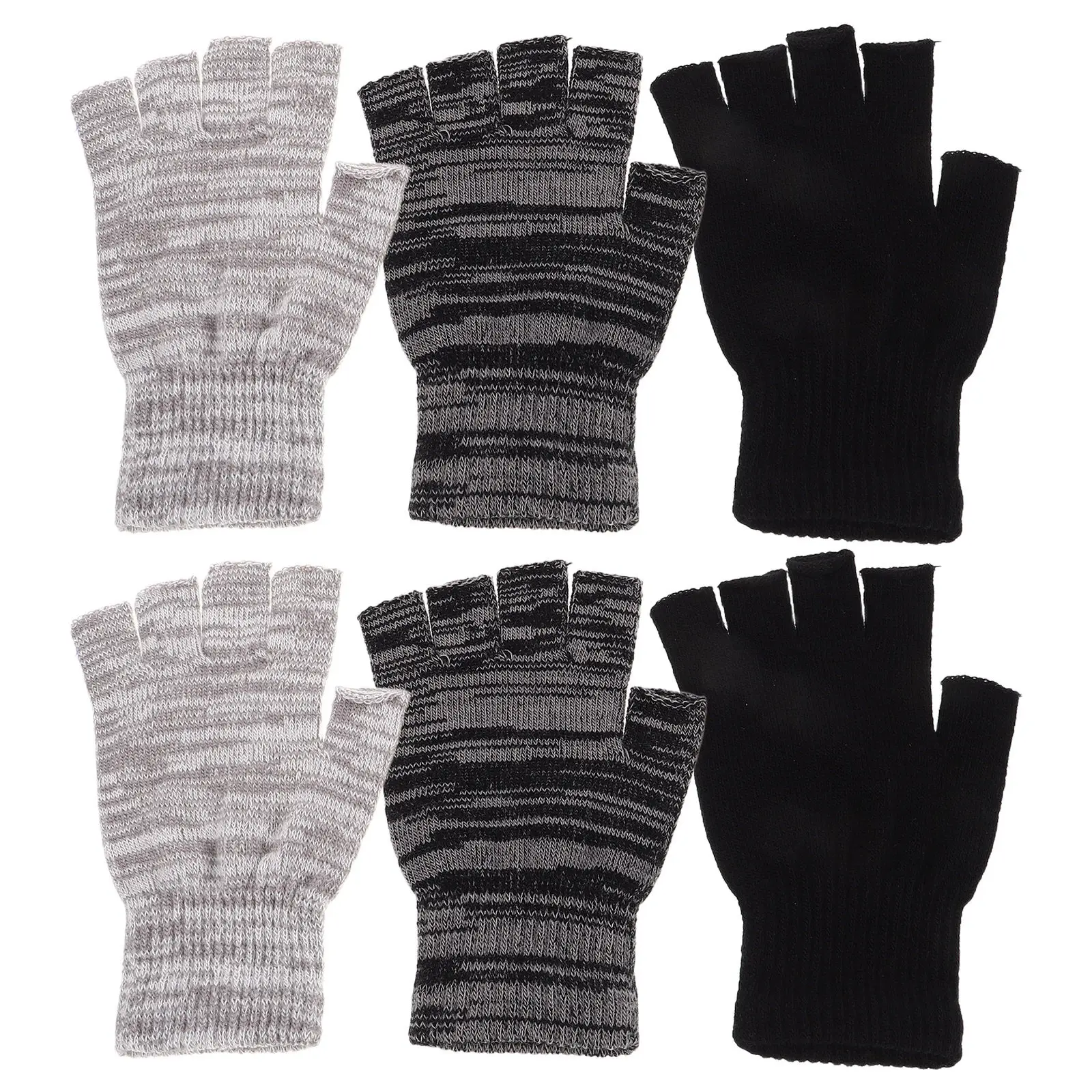 

3Pairs Warm Knitted Fingerless Gloves Half Finger Acrylic Stretchy Cold Weather Gloves for Women Driving Typing Touchscreen Use