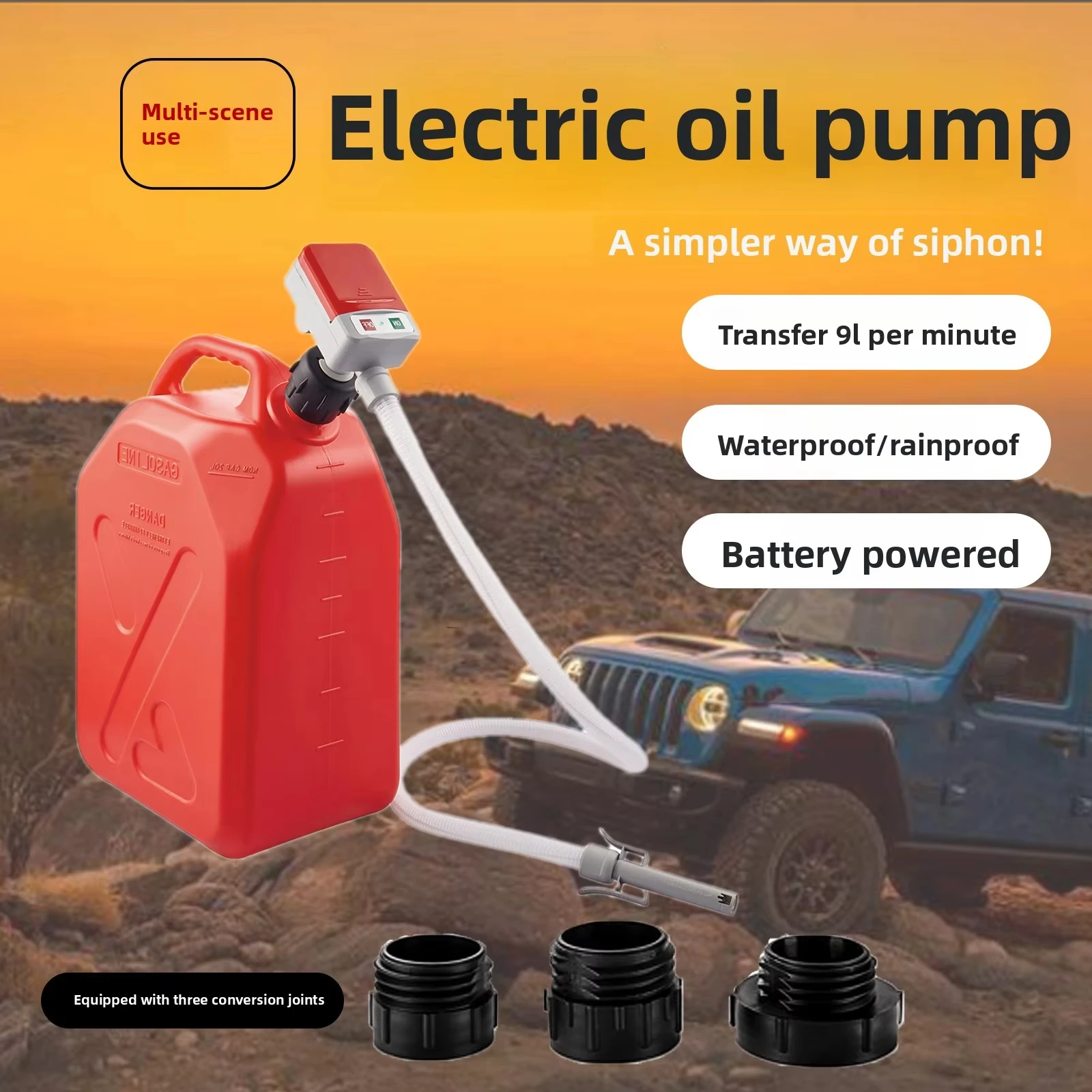 

Automatic Fuel Transfer Pump Auto-Stop 3 Tank Adapter,9.08L/Min USB Powered 51 Hose,Portable Gas Pump for Oil Diesel Gas