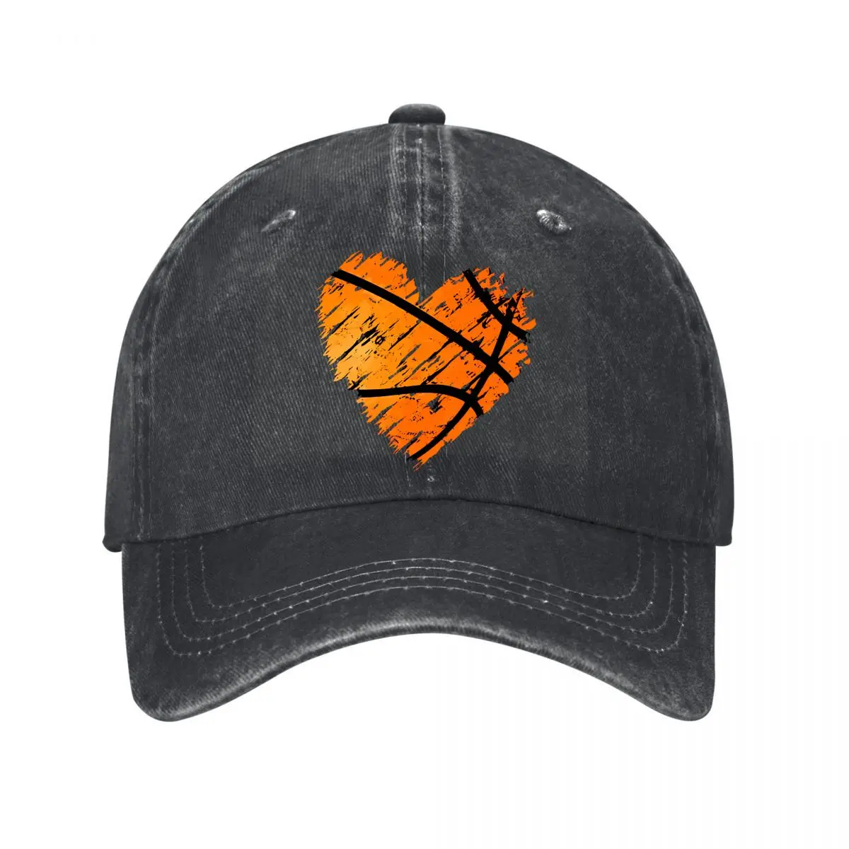 Orange Basketball Heart Grunge Design New Vintage Washed Cotton Baseball Cap Sun Hats
