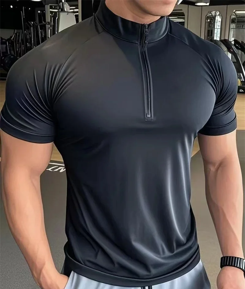 T-shirt de sport pour hommes, séchage rapide, élastique, entraînement, course à pied, Fitness, manch