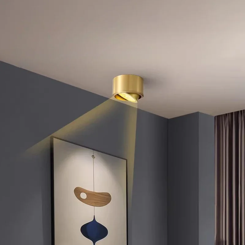 Modern Minimalism LED Ceiling Light Adjustable Angle Surface Copper Spotlight Living Room Background Corridor Room Home Decor