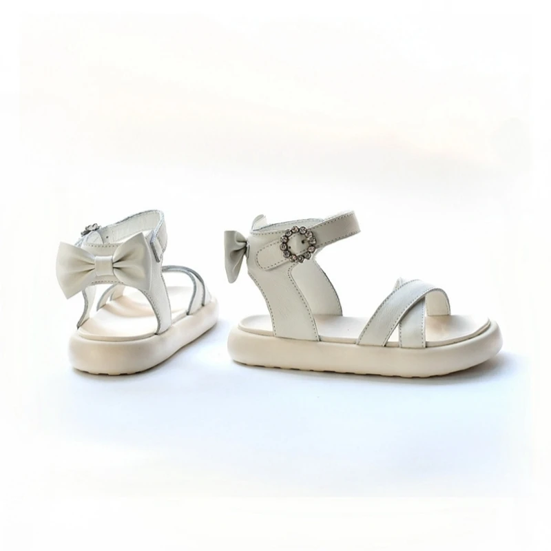 

Детские сандалии из натуральной кожи для девочек, летние модные пляжные туфли с бантом, детская обувь для лета