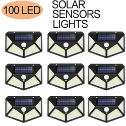 100 LED 야외 태양광 벽 조명, 태양광 램프, 방수 모션 센서, 정원 장식용 태양열 발전 가로등, 2 개, 4 개, 8 개, 9 개