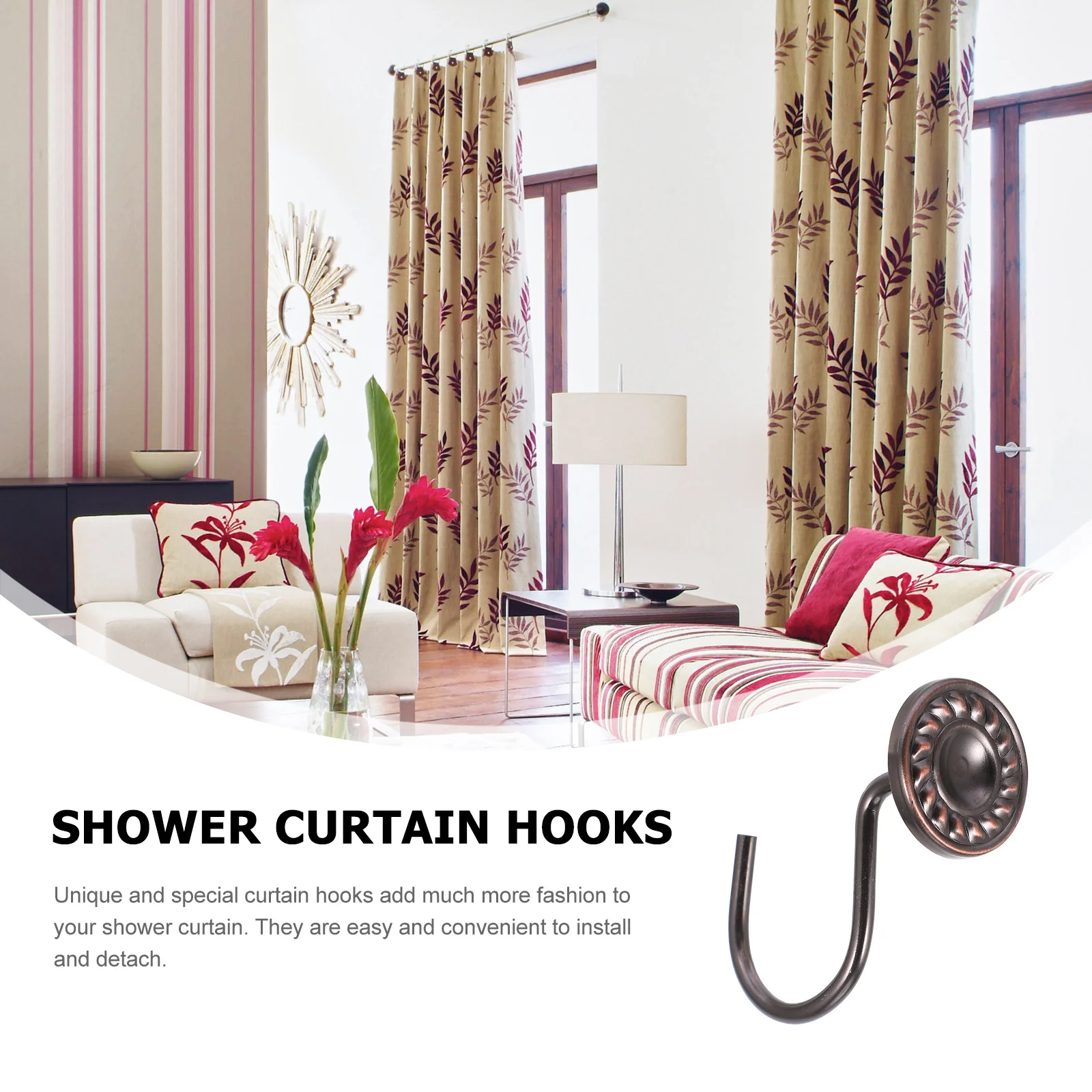 

12pcs Bath Curtain Rustproof Vintage Decorative Shower Rings Iron Sundries Hooks Glide Shower Rings Curtain Rod Fixing