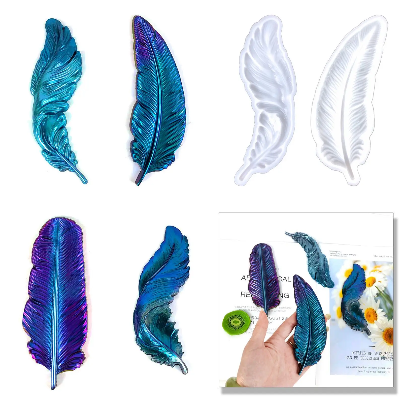 Resin Feather Shaped Molds Silicone Wall Hanging Deco Mold Desk Top Resin DIY Craft Feather Large Pendant Party Deco DIY