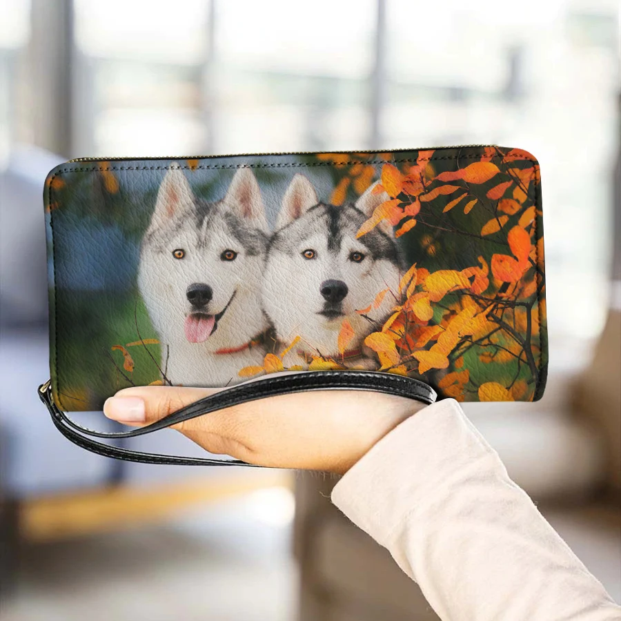 

Husky Print Purse Fashion Dogs Multi-card Slots Money Wallet With Inner Bag Card Holder Luxury Designer Bags Carteira Masculina