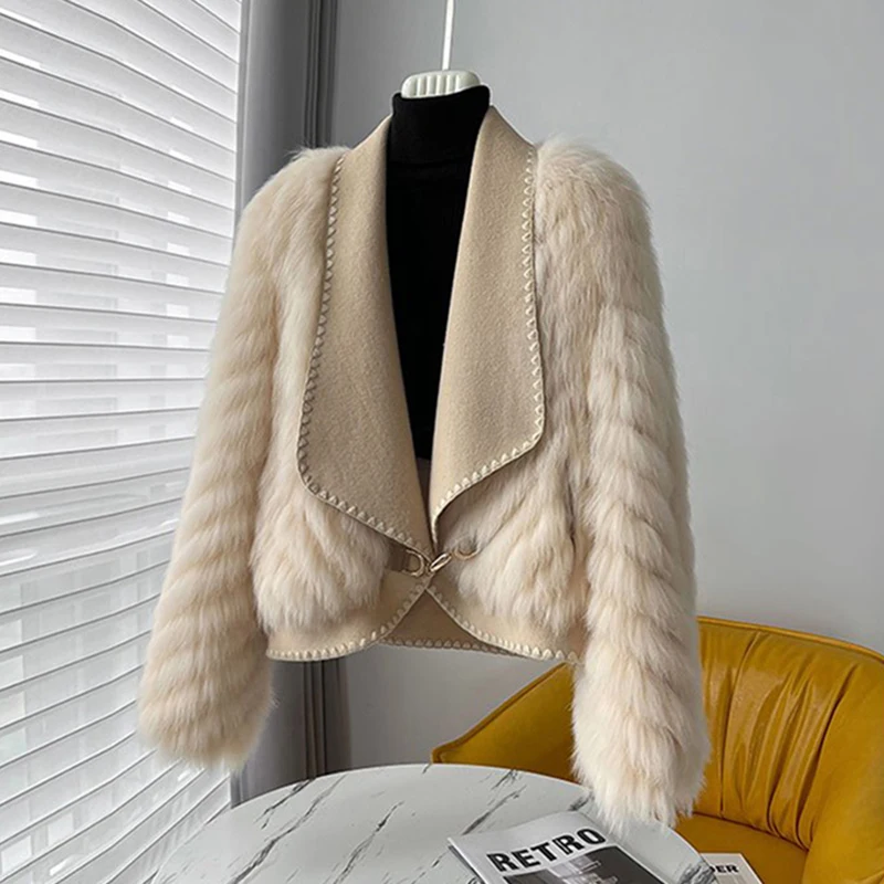 MEXZT Elegant Faux Fur Coat Women Fashion Cropped Patchwork Fluffy Jacket Winter Korean Long Sleeve Furry Short Outerwears New