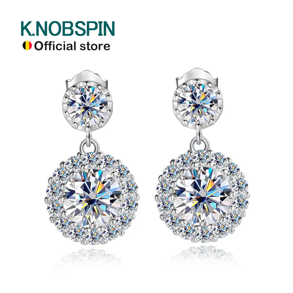 

Серьги KNOBSPIN с муассанитом 6,5 мм, серебро 925 пробы, сертифицированные GRA, круглые вставки из муассанита, висячие серьги для женщин, свадебные украшения