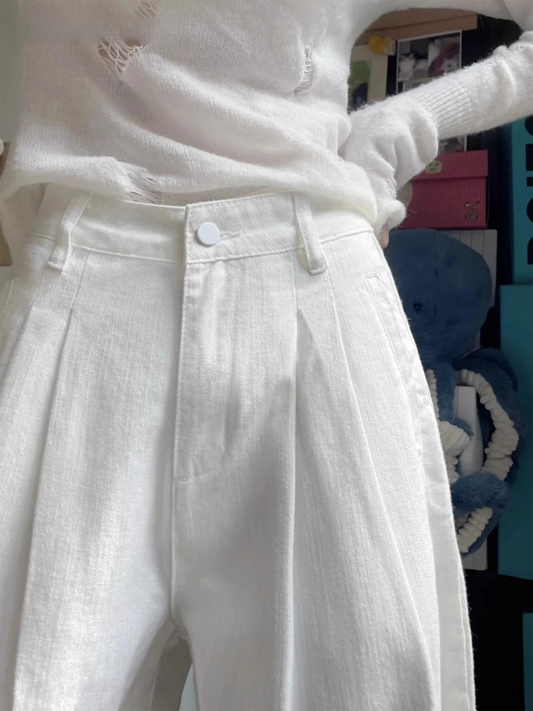 

High Waist Wide Leg Casual Pants Women's Autumn Winter Loose Drapey Straight Floor-Length Trousers Comfortable Casual Jeans