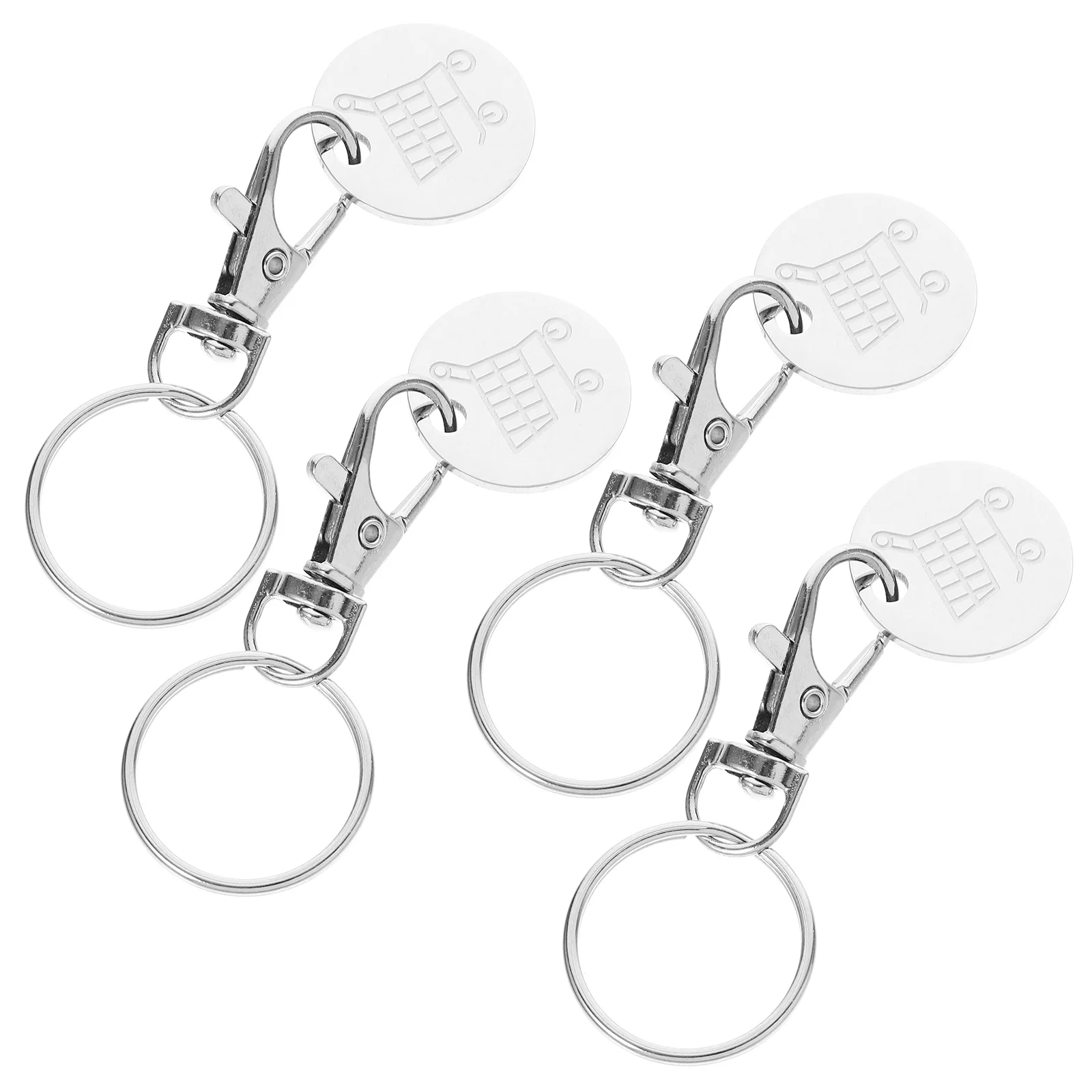 4 Pcs Shopping Cart Token Stainless Steel Keychain Portable Key Rings Trolley Quarter Holder Keyring Insert Tokens Remover