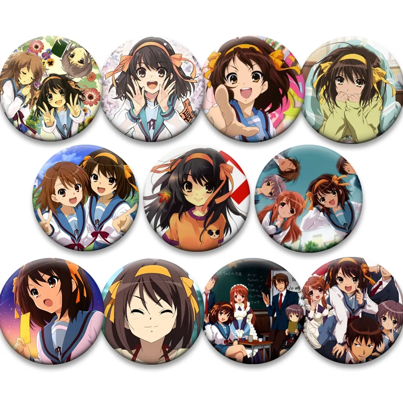 

Anime Suzumiya Haruhi No Tsuisou Pins Round Cartoon Brooches for Backpack Accessorie Nagato Yuki Kyon Comic Badge Bag Decoration