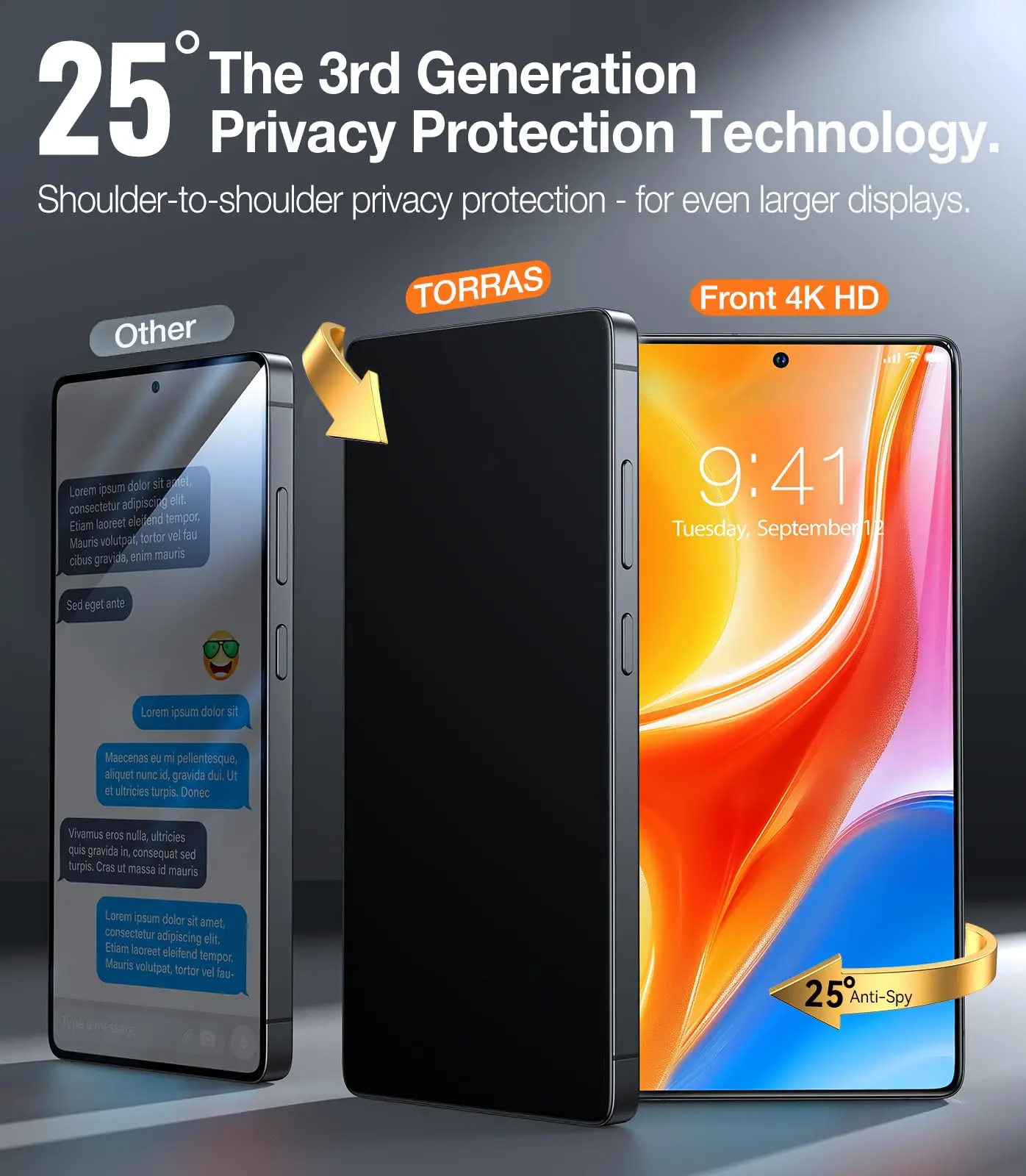 TORRAS 2pcs for Samsung Galaxy S25 Ultra Privacy Screen Protector S25+ [9H+ Aerospace Tempered Glass & One Pull Fit] Anti Spy