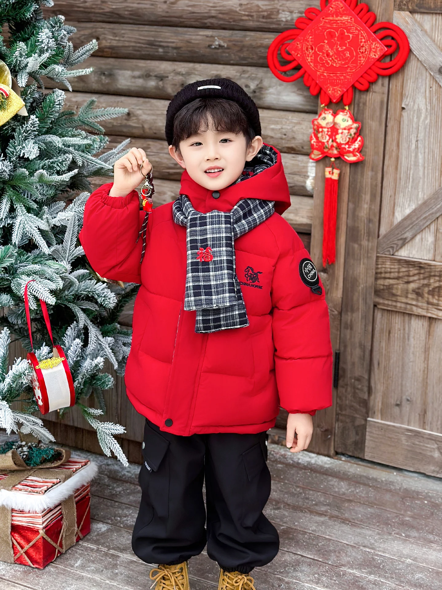 

Зимнее пальто Thiened Fce для мальчиков, теплое детское хлопковое пальто, молодежное свободное пальто с принтом, длинное све, на молнии с капюшоном