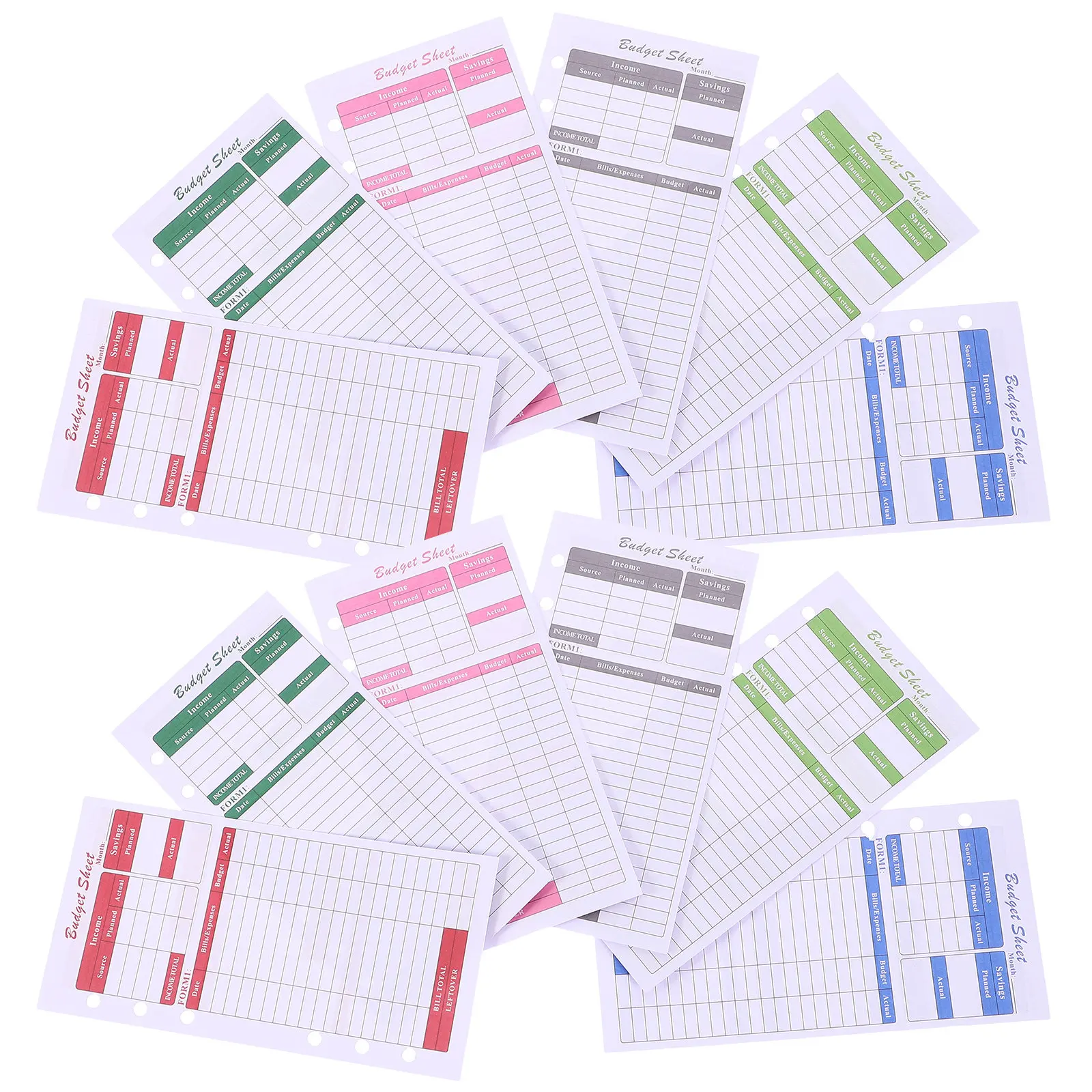 12Sheets Budget Planner Inserts Portable Punch Hole Budget Sheets Cash Binder Refill Expense Tracker Daily Financial Organizer