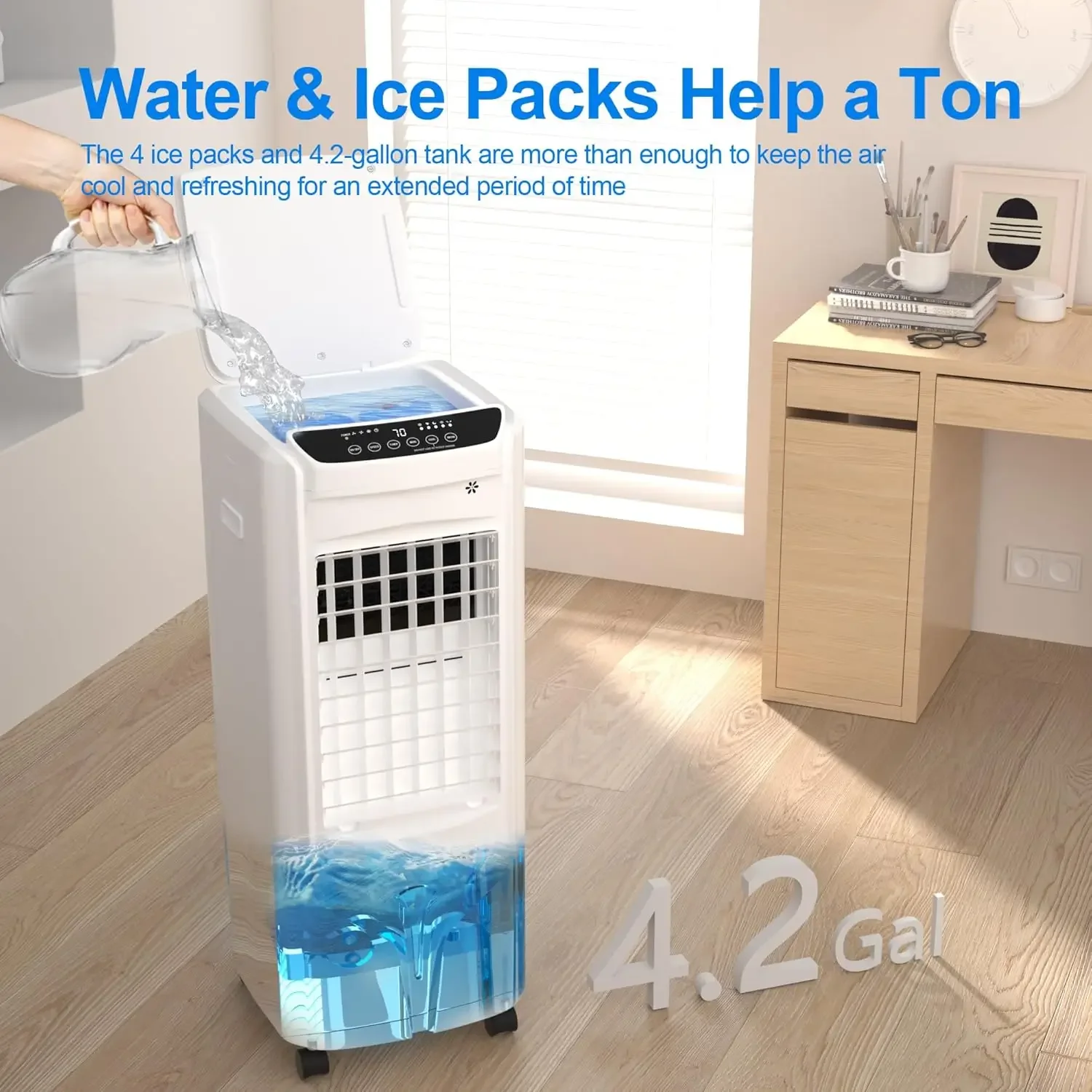 Cool and Efficient 32" Evaporative Air Cooler with 4.2 Gal Tank, Remote Control, and 90° Oscillation - Powerful Swamp Cooler fo