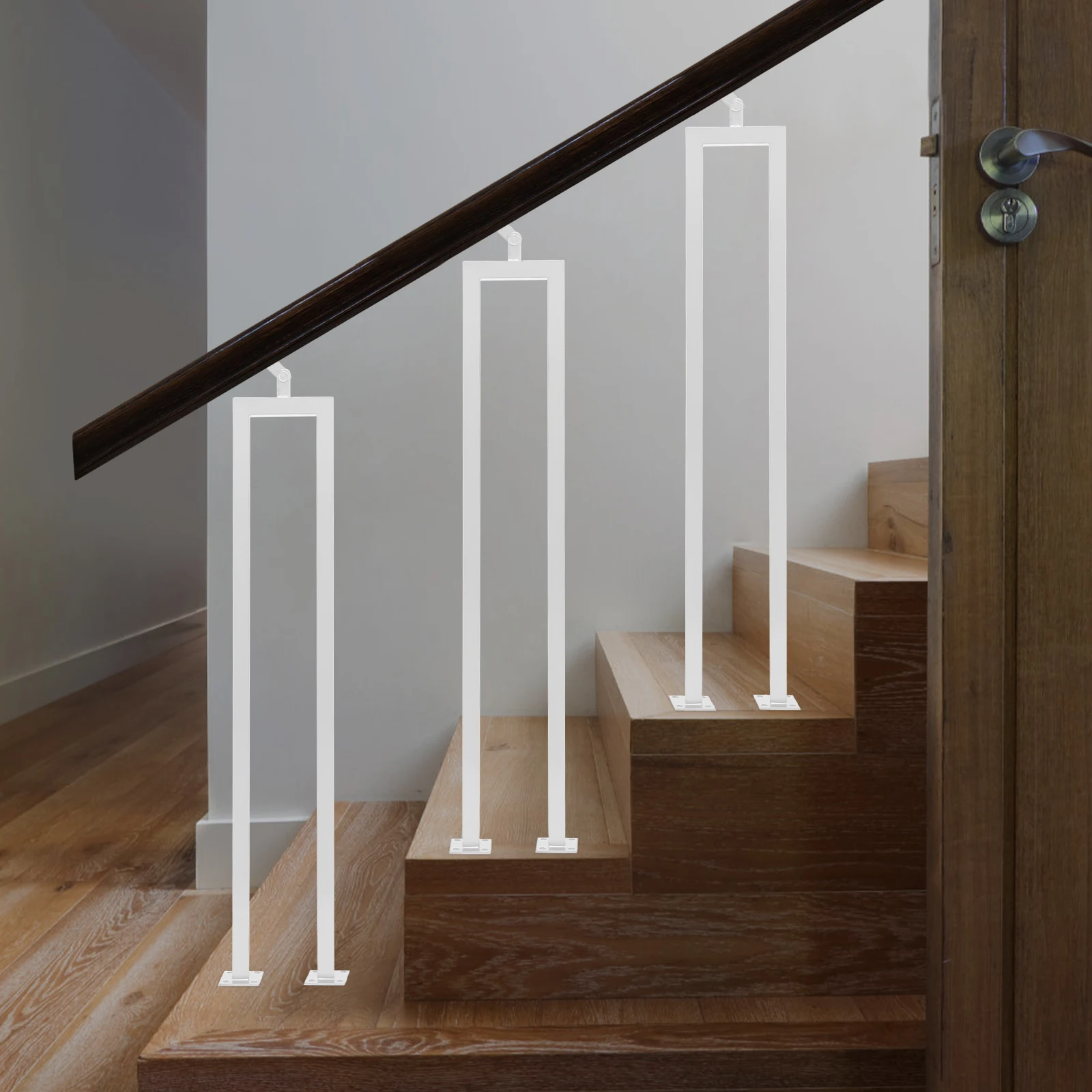 الدرابزينات الدرج على شكل حرف U، 3 عبوات من مغزل الدرج الأبيض، أعمدة درابزين عمودية 91.5 سم، مجموعة الدرابزين الداخلي مقاس 21.5 × 6 × 91.5 سم #1